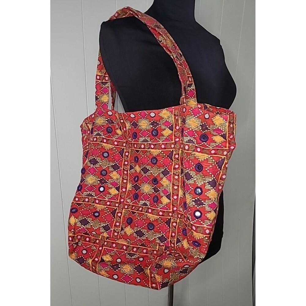 Tote Bag Boho Festival Vibes Linen Cotton Southwestern Medium Strap Southwestern